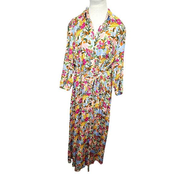 Eloquii Elements Colorful Floral Belted Maxi Shirt Dress - Size 16 - Picture 3 of 10